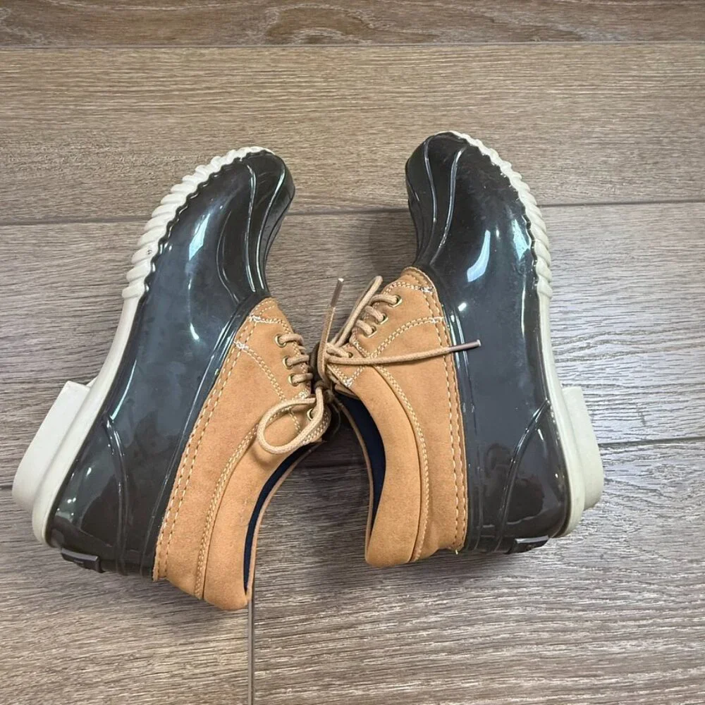 Tommy Hilfiger Women's Ankle Duck Boots, Lace-Up, Rubber, Leather Sz 6